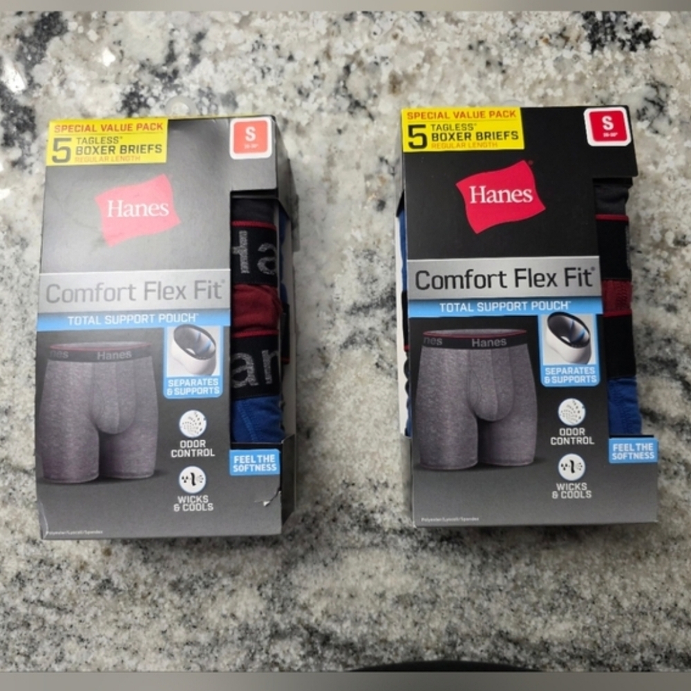 Bundle of 2 Hanes Comfort Flex Fit Total Support Pouch Boxer Briefs, 5 Pk. NEW!